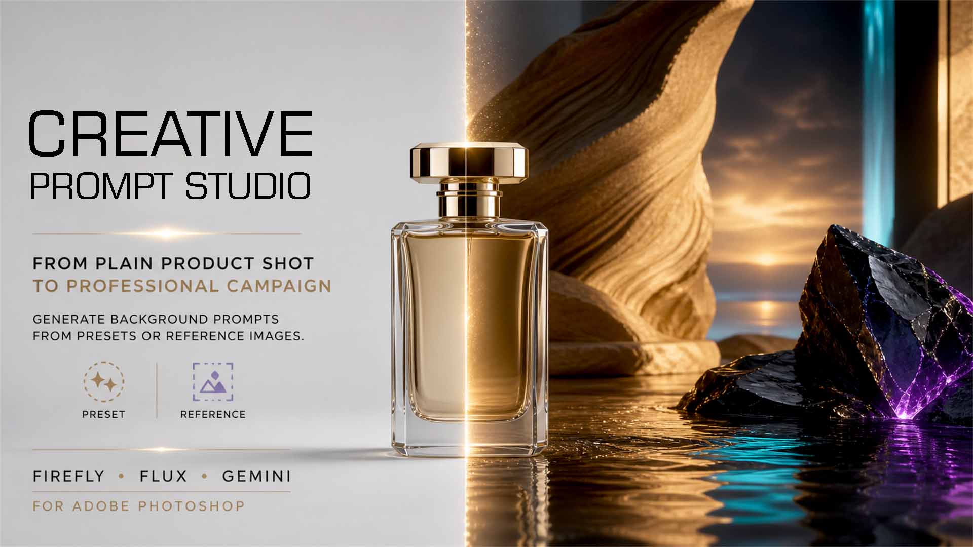 Creative Prompt Studio transforms a plain product shot into a premium campaign concept